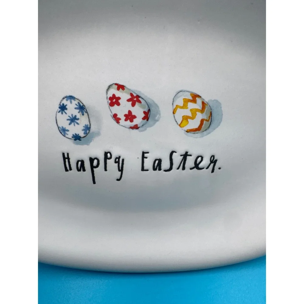 Rae Dunn Magenta Happy Easter Plate Watercolor Eggs Serving‎ Dish 8